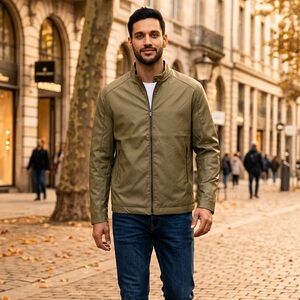 NWT For The Republic Men's Olive Green Faux Leather Medium Weight Jacket -  XXL